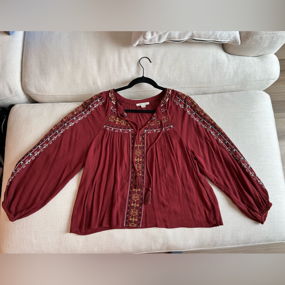 American Eagle Outfitters Boho Long Sleeve Embroidered Blouse. Size S